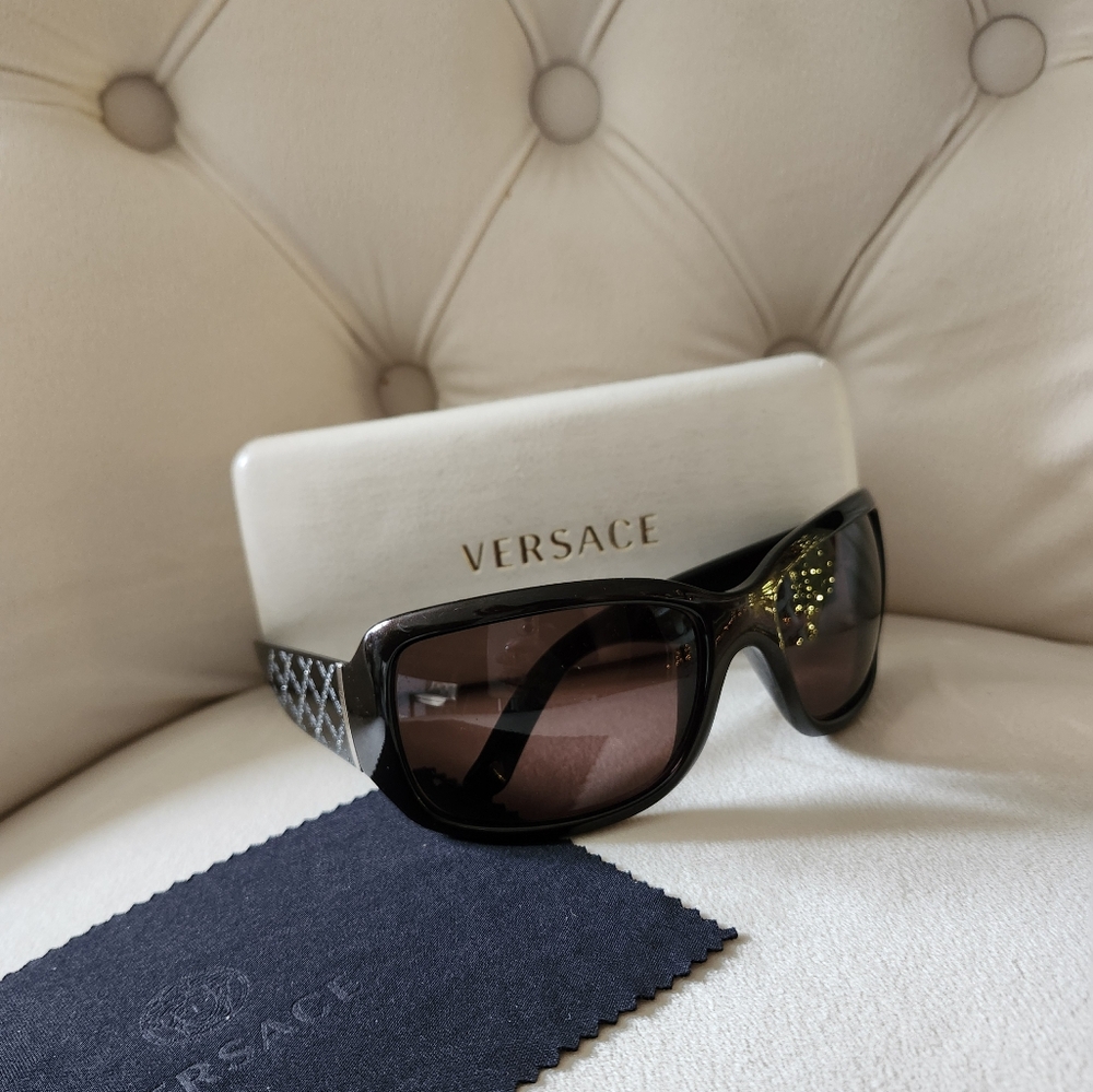 Versace 4132-B Black Square Women Swarovski Sunglasses